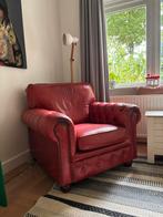 Rode leren fauteuil in Chesterfield stijl, Huis en Inrichting, Fauteuils, Ophalen, Minder dan 50 cm, Gebruikt, Minder dan 75 cm
