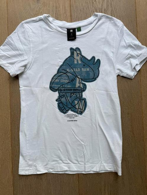 wit t-shirt blauwe neushoorn km maat 140/10 G-STAR RAW, Kinderen en Baby's, Kinderkleding | Maat 140, Zo goed als nieuw, Jongen of Meisje