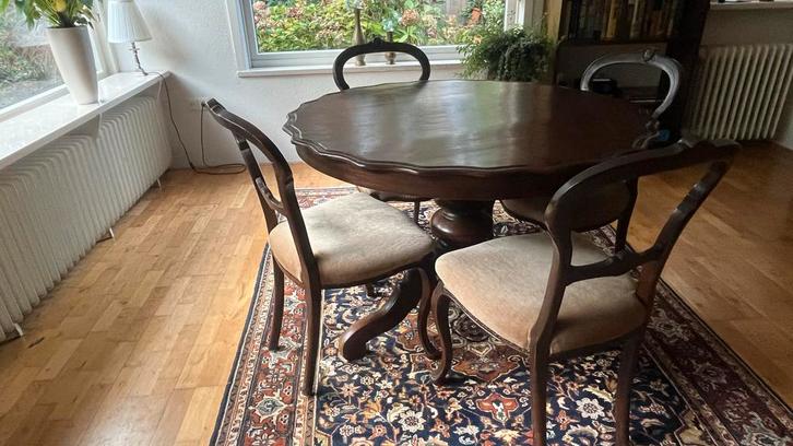 Antieke eetkamerset - 4 personen, Antiek en Kunst, Antiek | Meubels | Tafels, Ophalen