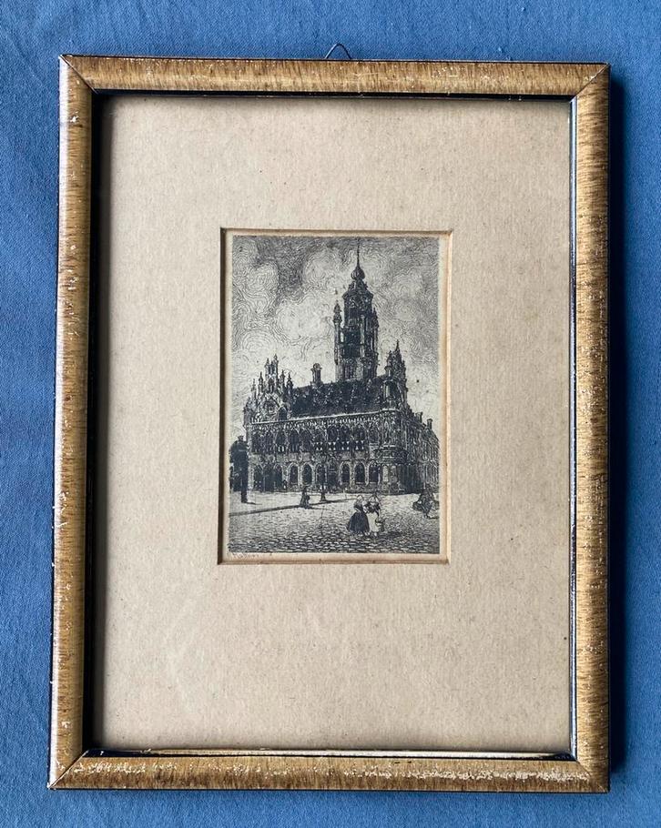 Ets Stadhuis Middelburg - P. Maltinas, Antiek en Kunst, Kunst | Etsen en Gravures, Ophalen of Verzenden