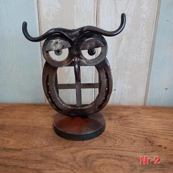 Metalen uil - hoefijzer - upcycling - metal art., Huis en Inrichting, Woonaccessoires | Overige, Ophalen of Verzenden