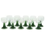 Set Van 10 Vintage Roemer Wijnglazen Groene Geribbelde Voet, Ophalen of Verzenden
