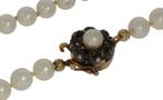 Parel ketting diamant fraai 14k gouden slot dames antiek, Ophalen of Verzenden, Goud, Ketting, Met edelsteen