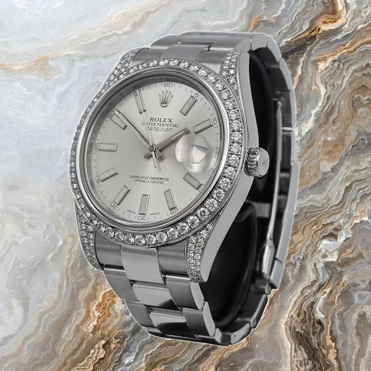Rolex Datejust 41mm Ref. 116300 custom diamond bezel 2010, Sieraden, Tassen en Uiterlijk, Horloges | Heren, Zo goed als nieuw
