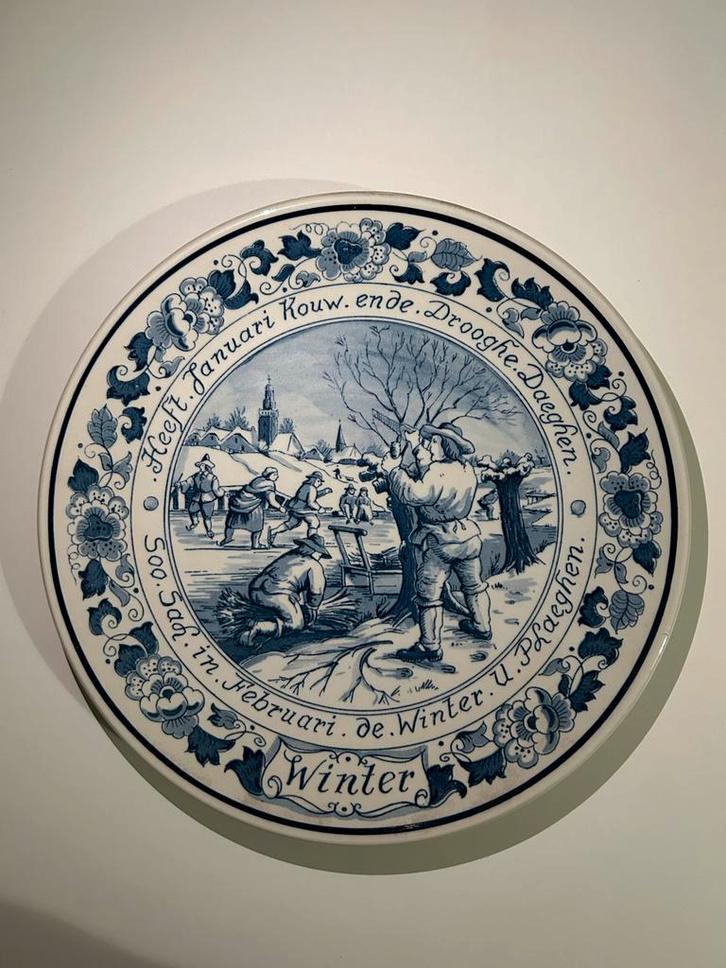 Winter - Delfts Blauw Wandbord - Winter Voorstelling, Antiek en Kunst, Antiek | Wandborden en Tegels, Ophalen of Verzenden