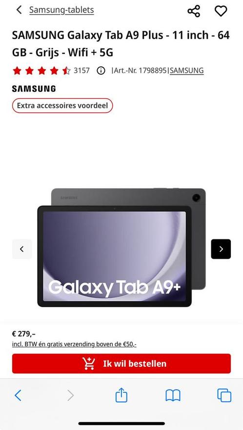 SAMSUNG Galaxy Tab A9 Plus 11 inch 64 GB Grijs Wifi + 5G, Computers en Software, Android Tablets, Nieuw, Wi-Fi en Mobiel internet