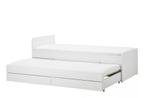 IKEA SLÄKT Bedframe met onderbed en opberger, wit, 90x200 cm, Ophalen, 85 tot 100 cm, Gebruikt, Matras