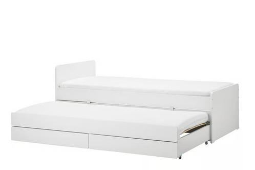 IKEA SLÄKT Bedframe met onderbed en opberger, wit, 90x200 cm, Kinderen en Baby's, Kinderkamer | Bedden, Gebruikt, 180 cm of meer