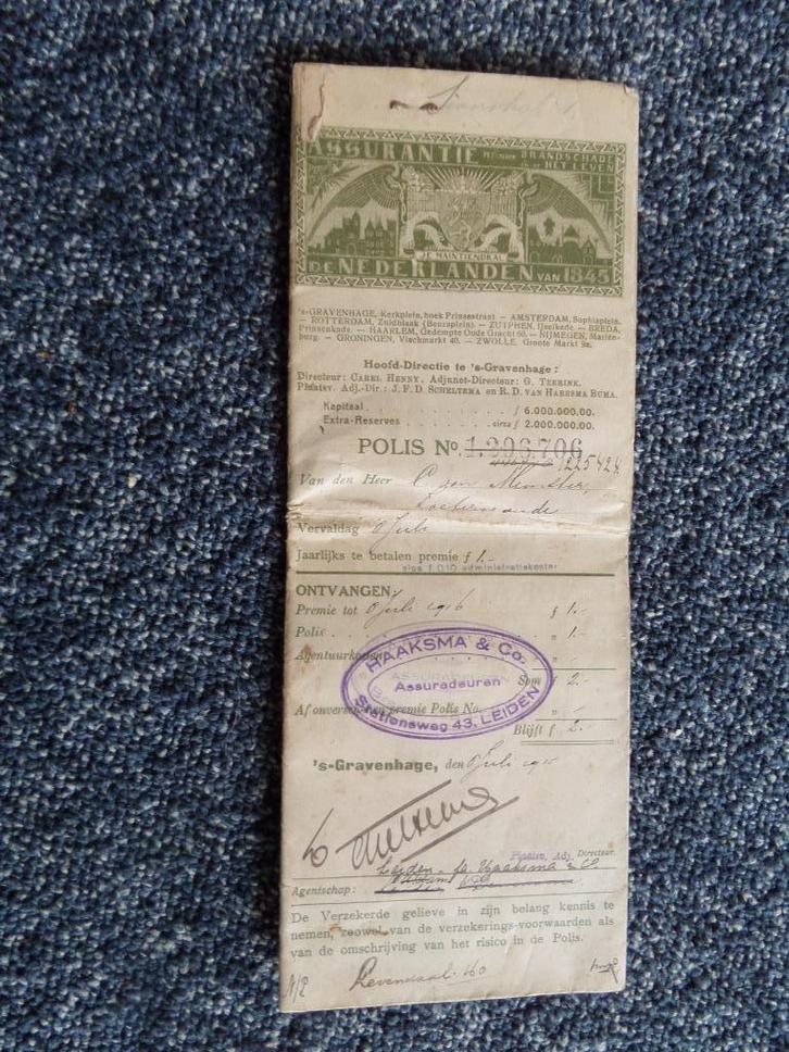 assurantie polis., Verzamelen, Merken en Reclamevoorwerpen, Gebruikt, Overige typen, Ophalen of Verzenden