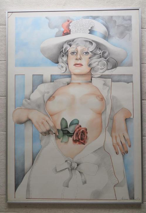 Tekening Adraan deKruiff vrouw met roos, Antiek en Kunst, Kunst | Tekeningen en Foto's, Ophalen