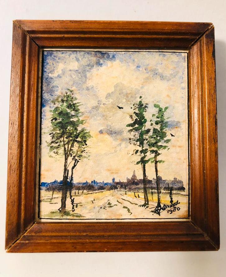 Drie kleine schilderijtjes, waterverf, gesigneerd, 1980, Antiek en Kunst, Kunst | Schilderijen | Klassiek, Ophalen of Verzenden