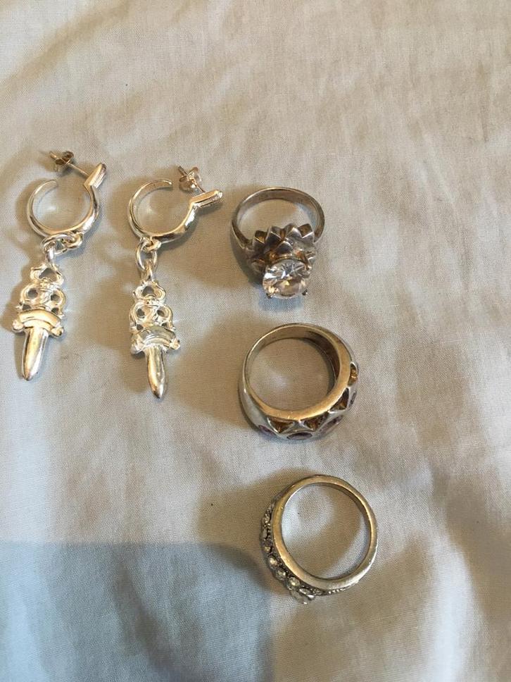 Vintage zilver ringen & OORBELLEN, Antiek en Kunst, Antiek | Goud en Zilver, Zilver, Ophalen of Verzenden