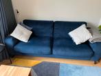 Donkerblauwe 3-zits fluwelen bank, Ophalen, Gebruikt, Driepersoons, 75 tot 100 cm