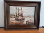 Orgineel schilderij, impressie van schip in een haven, Antiek en Kunst, Ophalen of Verzenden