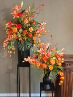 2 grote bloemstukken oranje groen in zwarte pot, Ophalen, Nieuw, Binnen