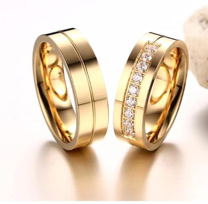 Stalen met goud trouw ringen voor haar en hem, Sieraden, Tassen en Uiterlijk, Ringen, Nieuw, Dame, 19 tot 20, Goud, IJzer of Staal