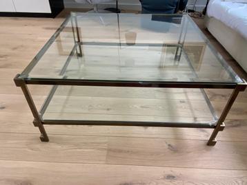 Glazen tafel in messing frame  beschikbaar voor biedingen