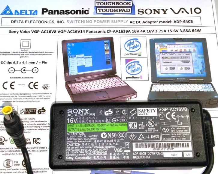 Sony Vaio VGP-AC16V8 Panasonic CF-AA1639A 16V 4A 15.6V 3.85A, Computers en Software, Laptop-opladers, Nieuw, Ophalen of Verzenden