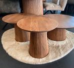 Salontafel Japandi rond mokka lichtbruin & of bijzettafel, Ophalen, 50 tot 100 cm, Rond, Nieuw