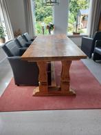Kloostertafel teak hout,  eettafel met 6 stoelen op wieltjes, 250 tot 300 cm, Gebruikt, Overige maten, 75 tot 100 cm