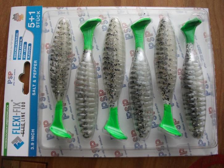 6 stuks PSP Flexi Fix Slug Line 100 roofvis shads / kunstaas, Watersport en Boten, Hengelsport | Roofvissen, Nieuw, Overige typen