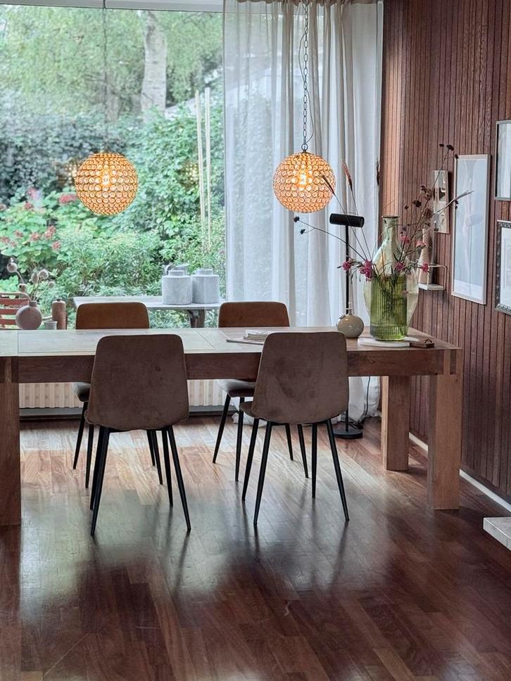 Massief Houten Eettafel met stoelen, Huis en Inrichting, Tafels | Eettafels, Zo goed als nieuw, 100 tot 150 cm, 150 tot 200 cm