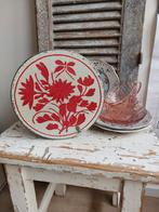 Oud blik / koektrommel met "geborduurde" bloemen, Ophalen of Verzenden