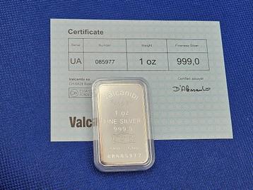 (1360) VALCAMBI SA   BAAR  + CERTIFICAAT ONE OUNCE  999/1000 beschikbaar voor biedingen