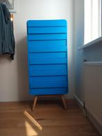 Blauwe ladekast op pootjes, Huis en Inrichting, Ophalen, 5 laden of meer, 100 tot 150 cm, 50 tot 100 cm