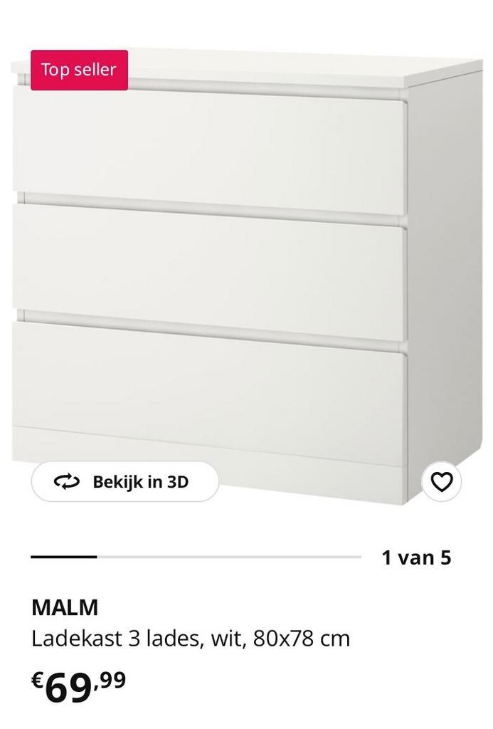 Malm ladekast, 3 lades, Huis en Inrichting, Kasten | Ladekasten, Ophalen