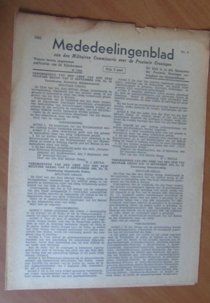 Mededeelingenblad van den Militairen Commissaris 1945 nr 4, Boeken, Tijdschriften en Kranten, Gelezen, Ophalen of Verzenden