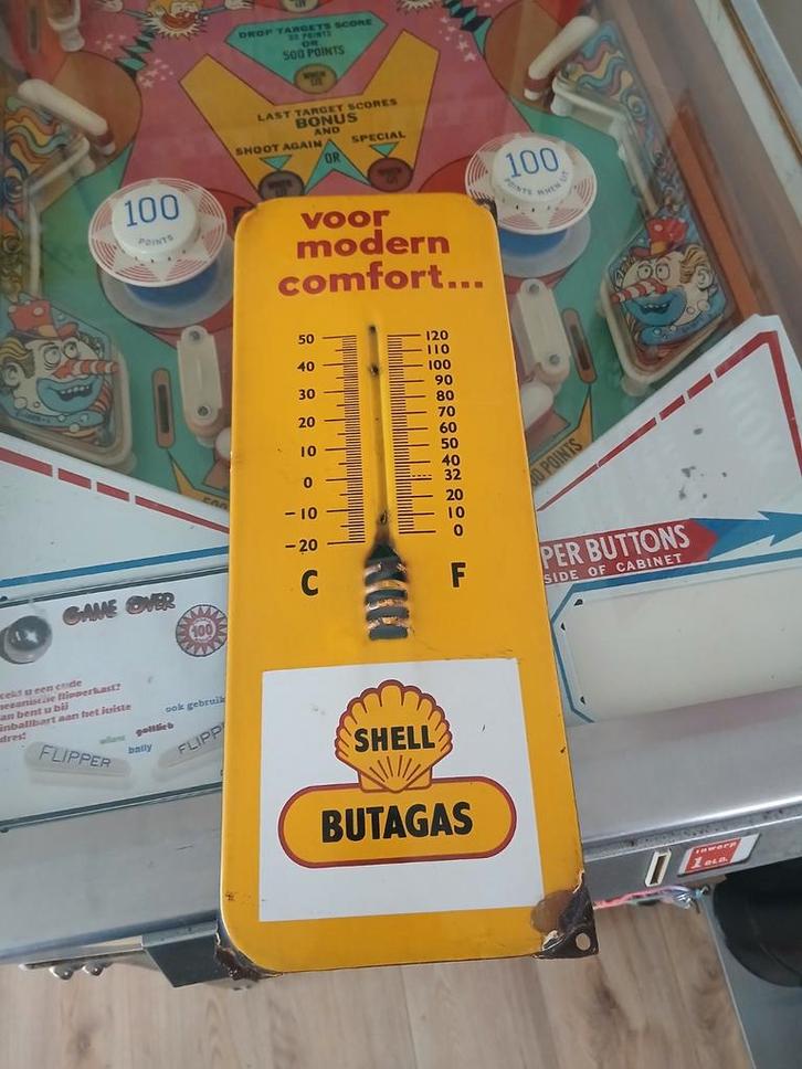 Emaille reclame bord thermometer shell., Verzamelen, Merken en Reclamevoorwerpen, Gebruikt, Reclamebord, Ophalen of Verzenden