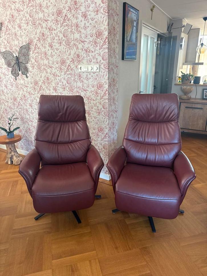 Luxe leren relax fauteuils (set van 2), Huis en Inrichting, Fauteuils, Gebruikt, Leer, 75 tot 100 cm, Ophalen of Verzenden