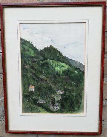 Corneille, Berglandschap met huizen. Aquarel. 28/36 cm.  beschikbaar voor biedingen