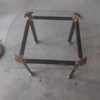 Glazen messing koper kleur bijzettafeltje €35.00, Huis en Inrichting, Minder dan 55 cm, Vierkant, Ophalen, 45 tot 60 cm