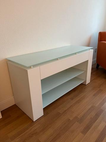 TV MEUBEL wit, softclose bovenlade, 2 leggers van melkglas beschikbaar voor biedingen