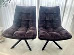 Draaifauteuils (2x) vintage velours antraciet - draaistoelen, Huis en Inrichting, Fauteuils, Ophalen, Gebruikt, 75 tot 100 cm