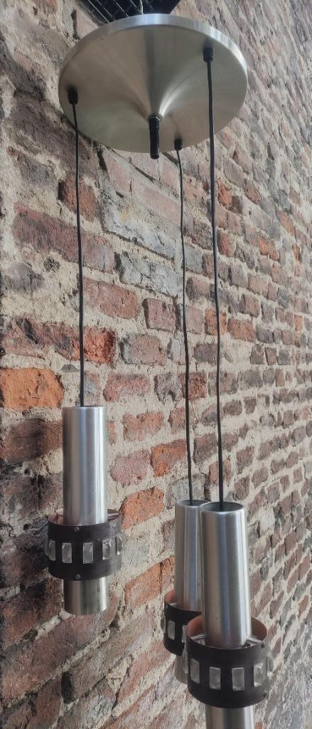 Vintage Hanglamp, Huis en Inrichting, Lampen | Hanglampen, Gebruikt, Minder dan 50 cm, Glas, Hout, Metaal, Ophalen of Verzenden
