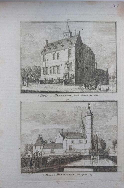301-302 / Huis te Heemstede buiten Haarlem Gravurw 18e eeuw, Antiek en Kunst, Kunst | Etsen en Gravures, Ophalen of Verzenden