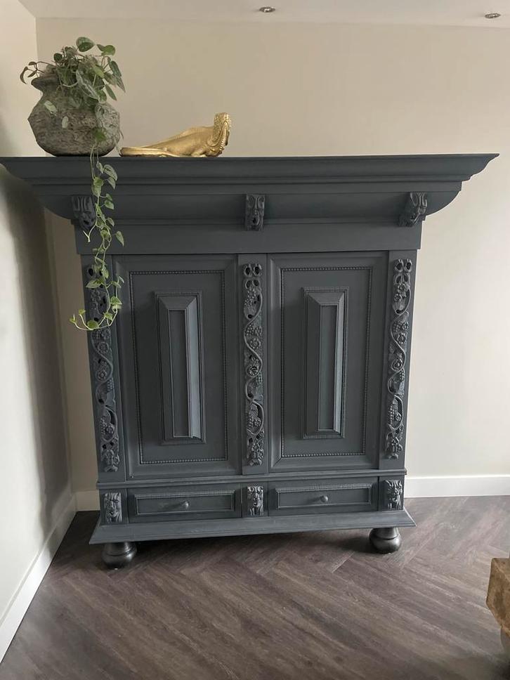 Antraciet Broodkast met Legplanken en Lades, Antiek en Kunst, Antiek | Meubels | Kasten, Ophalen