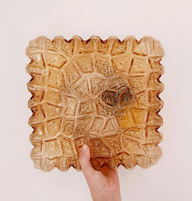 Vintage Plafondlamp Amber Glas, Huis en Inrichting, Lampen | Plafondlampen, Gebruikt, Glas, Ophalen of Verzenden