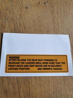 Warning sticker dummy VW Kever 1303 cabriolet USA., Auto diversen, Autostickers, Ophalen of Verzenden