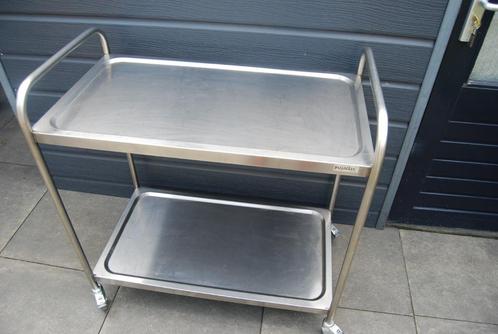 Nette R.V.S. serveerwagen trolley magazijnkar met rem izgst., Doe-het-zelf en Verbouw, Transportwagens, Gebruikt, Transportkar