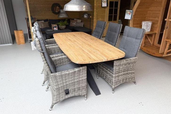 Tuinset Tenerife –6 wicker stoelen met teak tafel - OP=OP!, Tuin en Terras, Tuinsets en Loungesets, Zo goed als nieuw, Wicker