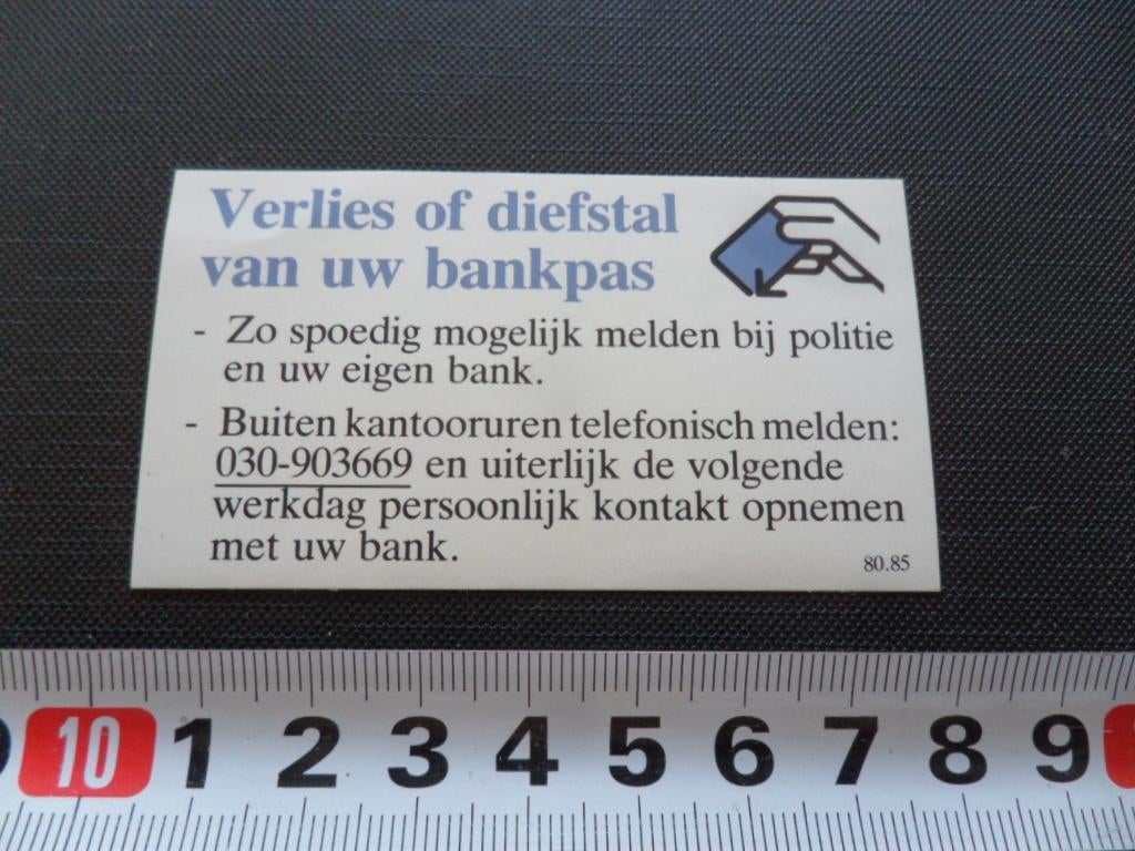 sticker verlies of diefstal van uw bankpas, Ophalen, Zo goed als nieuw
