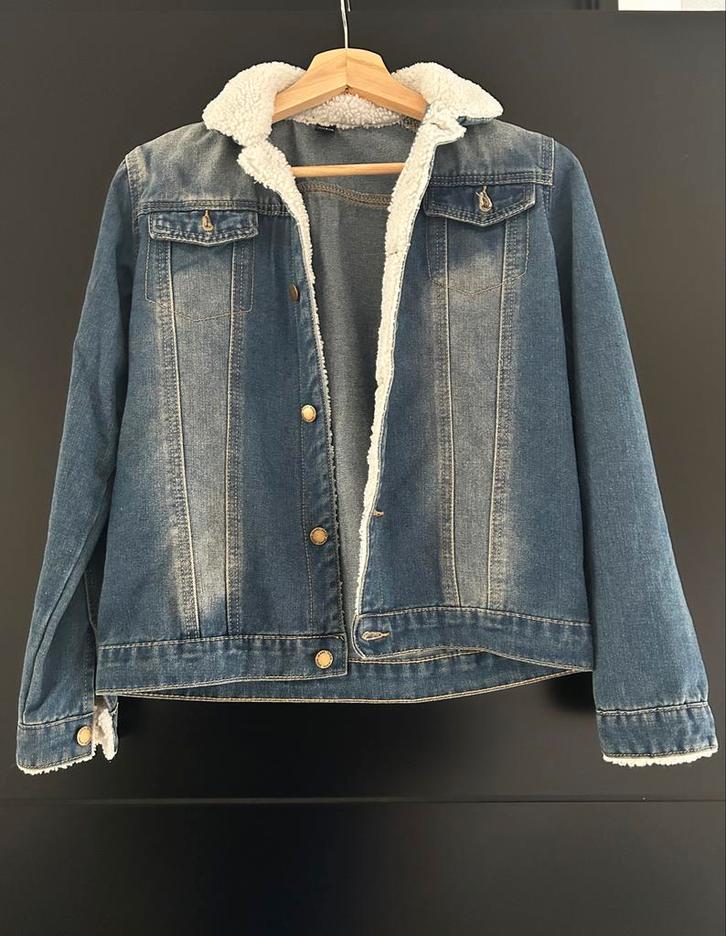 Spijkerjas met bontkraag - Maat 13-14 jaar, Kleding | Heren, Jassen | Zomer, Zo goed als nieuw, Blauw, Ophalen of Verzenden