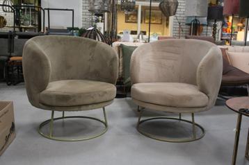2 x fauteuil Xelena PTMD stof velvet groen & zand beschikbaar voor biedingen