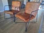 2x fauteuils, leer met slank, stalen onderstel, Huis en Inrichting, Ophalen, Zo goed als nieuw, Leer, Twee