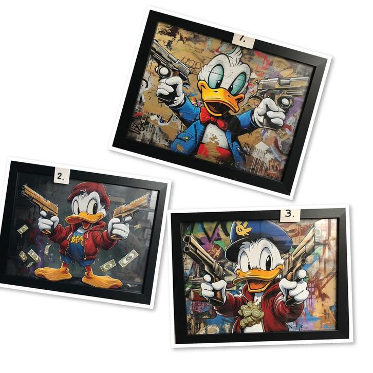 Donald Duck 3 luik schilderijtjes., Huis en Inrichting, Woonaccessoires | Schilderijen, Tekeningen en Foto's, Zo goed als nieuw