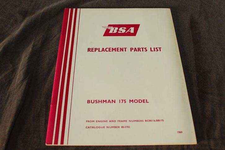 BSA Bushman 175 1969 motorcycle parts list, Motoren, Handleidingen en Instructieboekjes, Overige merken, Ophalen of Verzenden